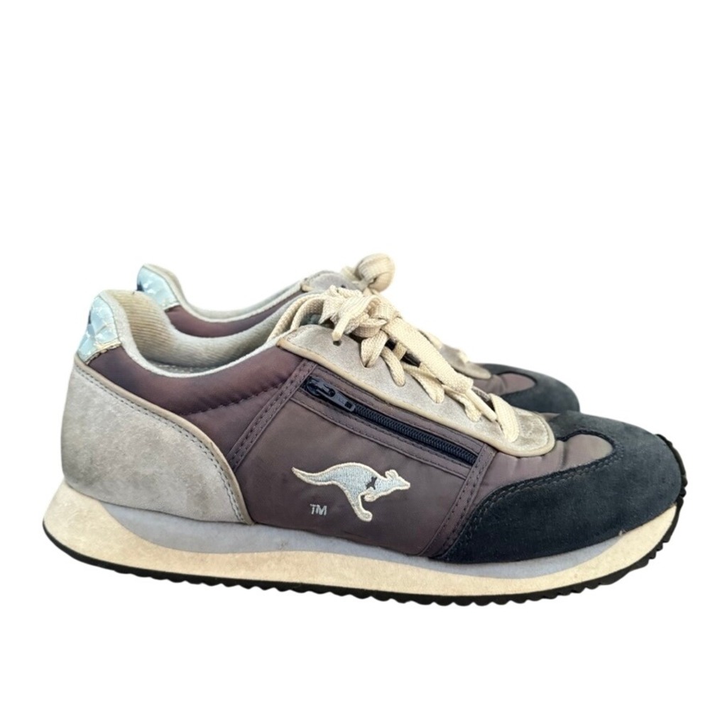 KangaROOS Vintage Sneakers Grey Blue Suede Textile Side Pocket Womens 8.5